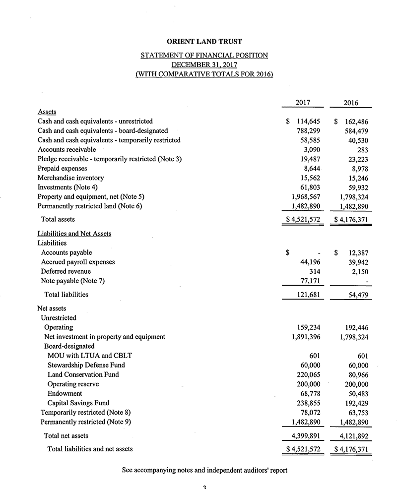 OLT Statement of Financial Position 2017